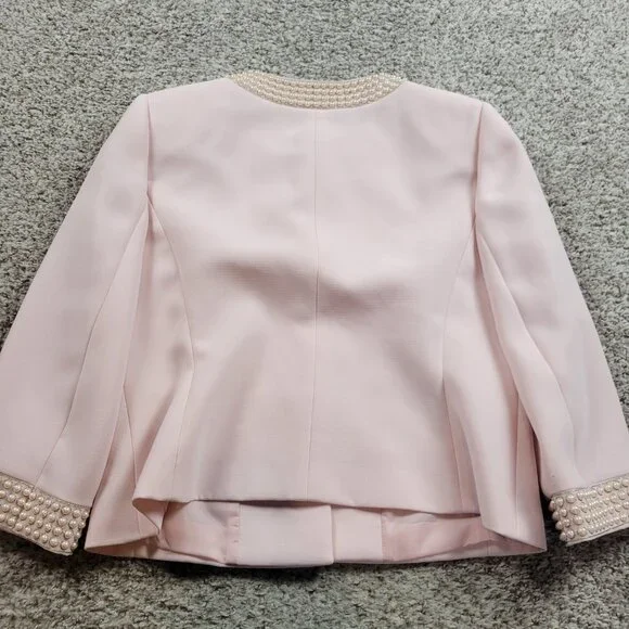 TAHARI Blazer Women’s 14 Pink Single Breasted Lined Career Work Embellished - Picture 7 of 7
